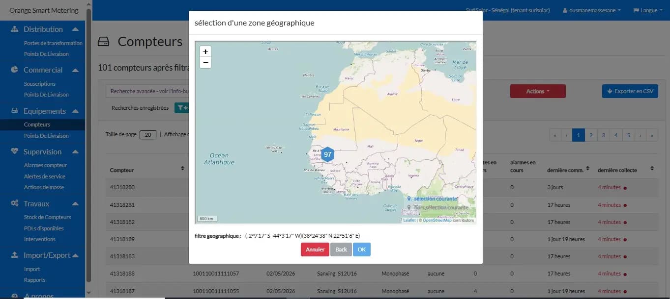 Géolocalisation des compteurs — vue pays