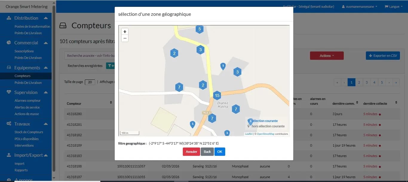 Géolocalisation des compteurs — vue village