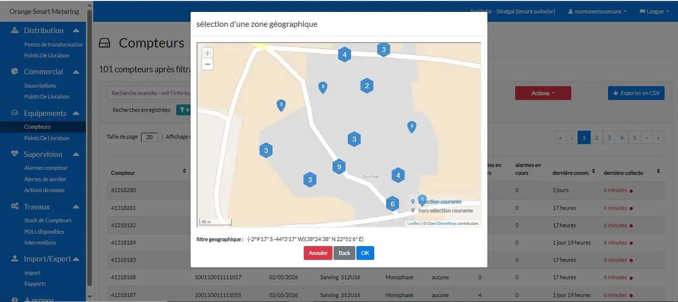 Géolocalisation des compteurs — vue quartier