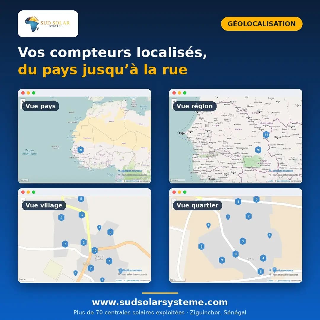 Compteurs localisés du pays jusqu’à la rue
